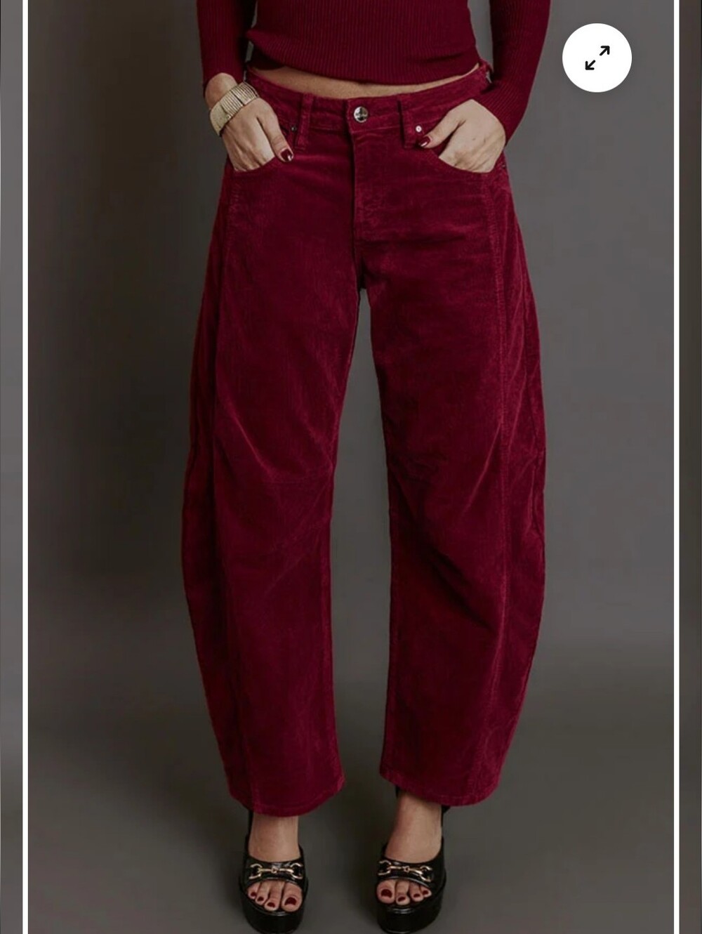 RISEN Cora High Waist Corduroy Barrel Leg Pants in Wine Sz 1 25